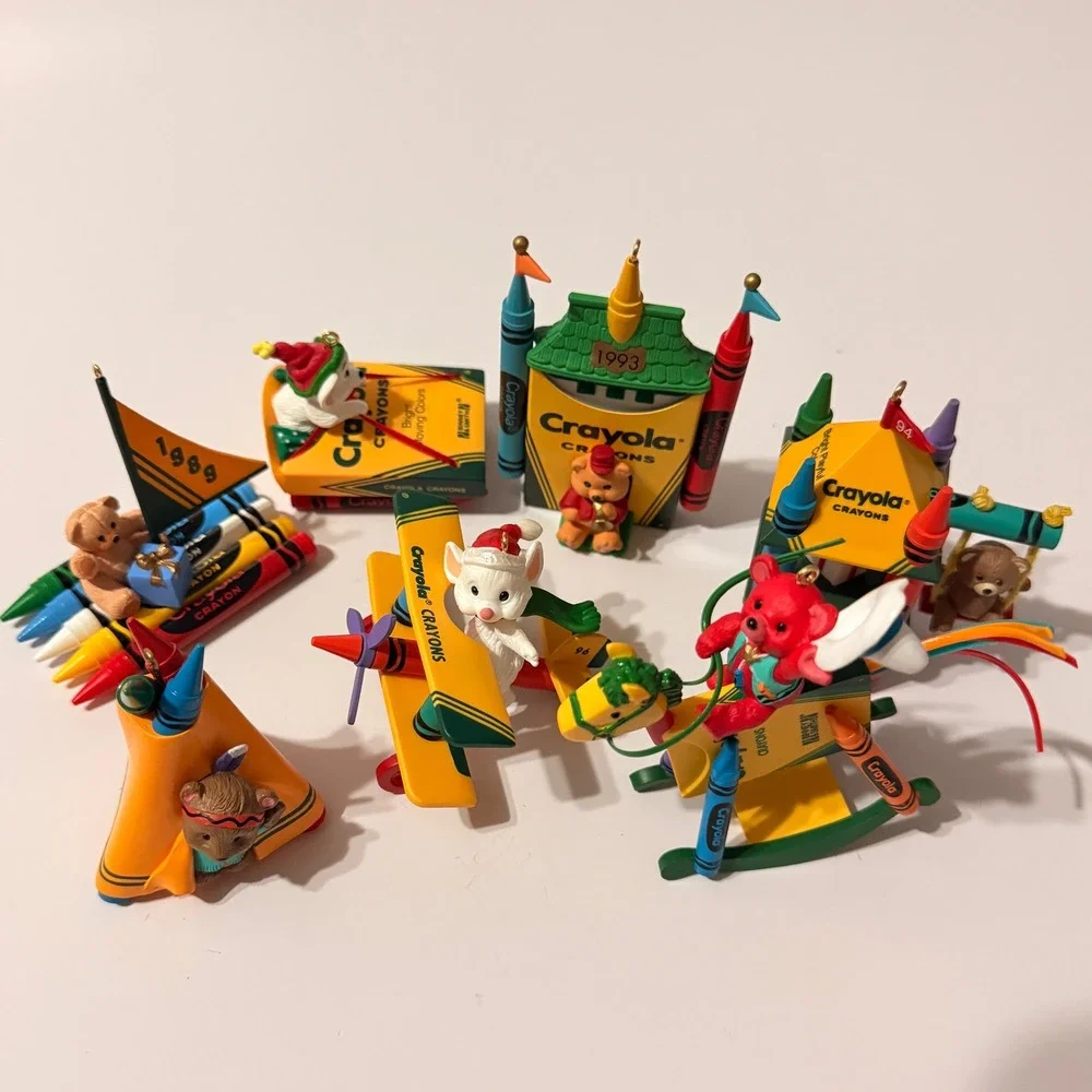 Hallmark Keepsake Crayola Crayon Ornaments Lot 1989-1997 Collector Series 7pc